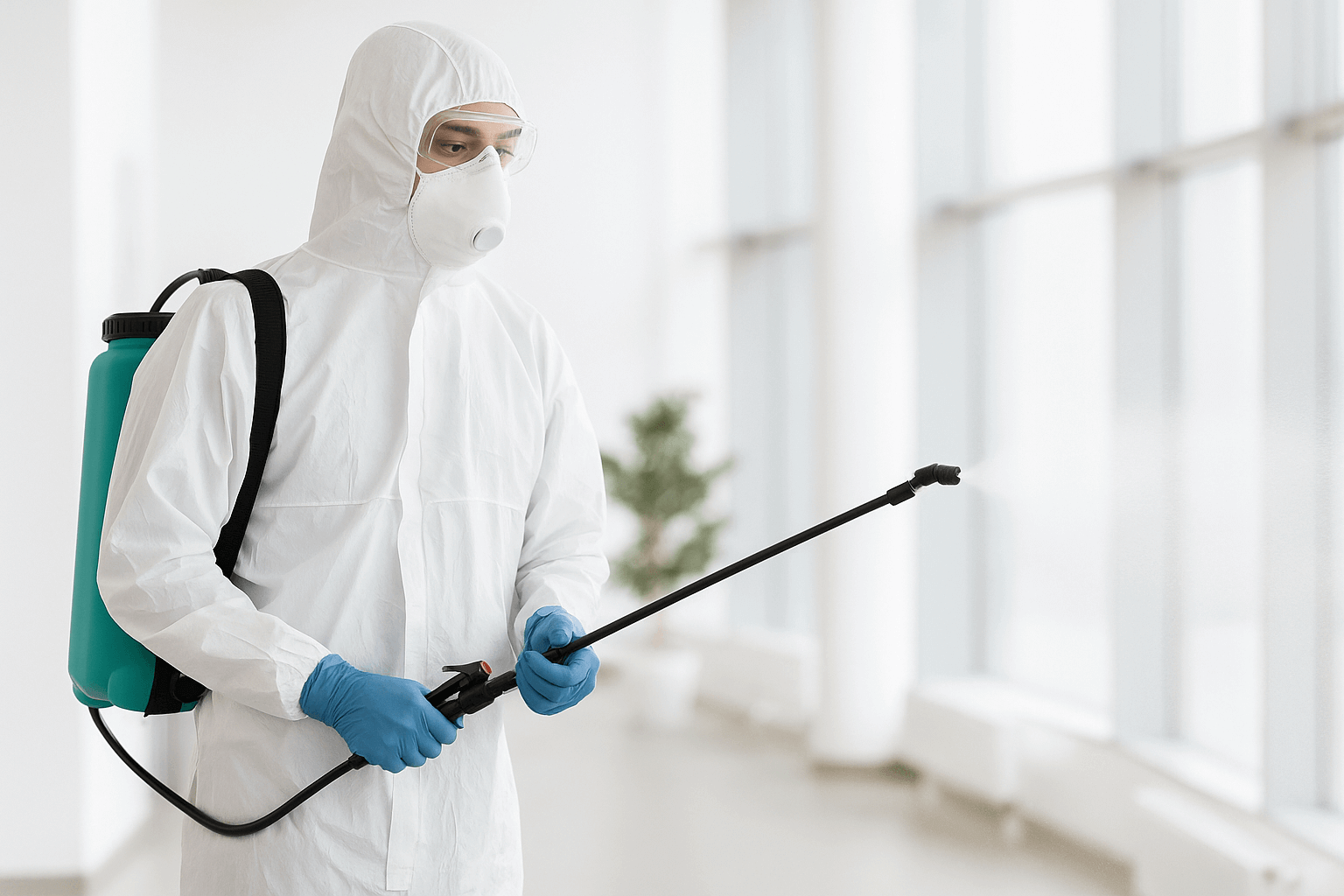 Teknisi ASPIDA melakukan penyemprotan desinfektan